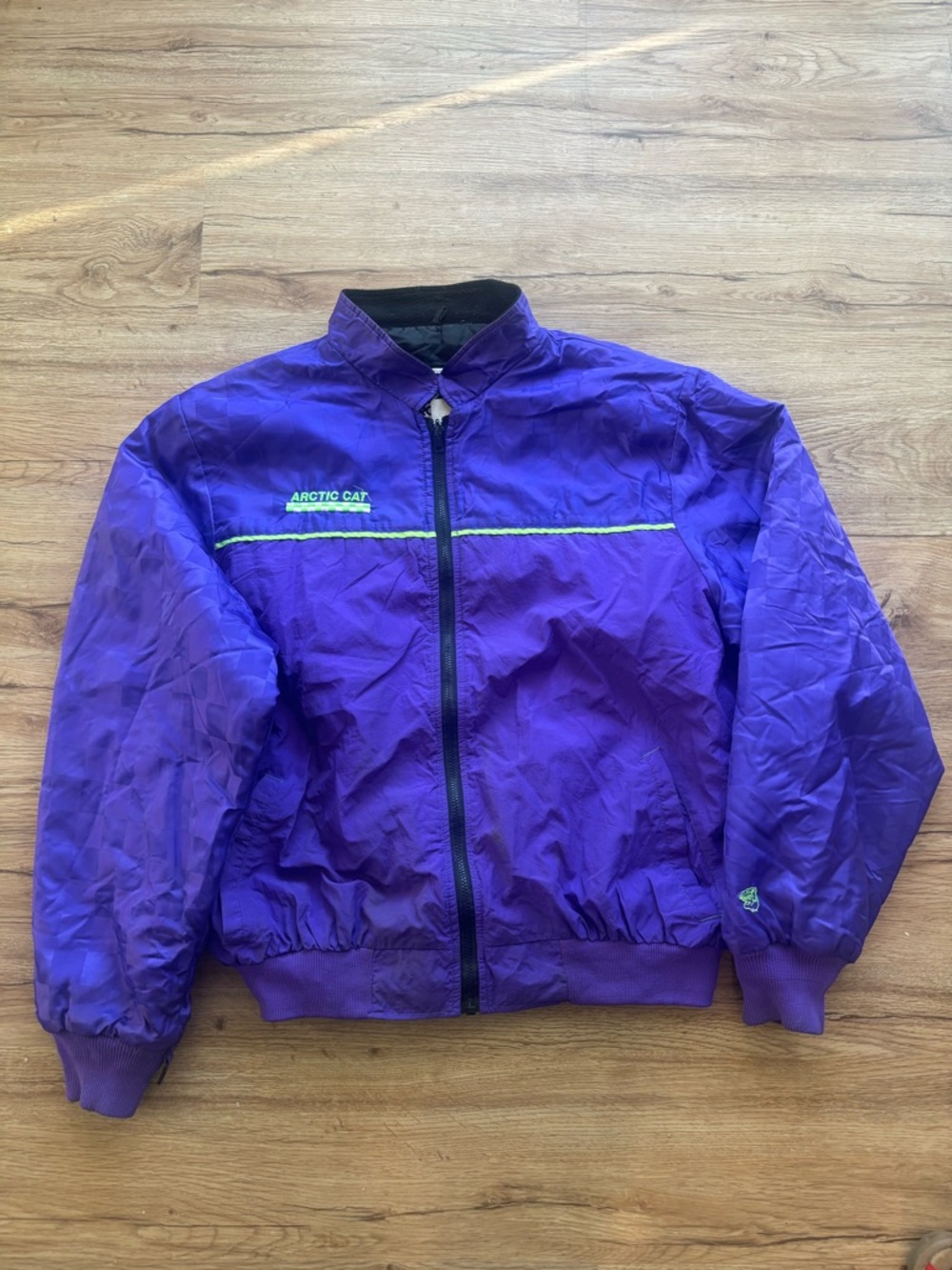 80s Arctic Cat Purple Windbreaker Jacket with Lime Trim